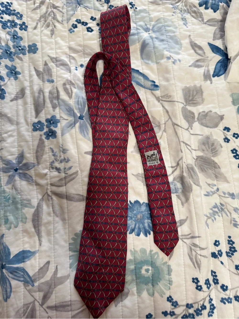Hermes vintage  Red Geometric Silk Tie